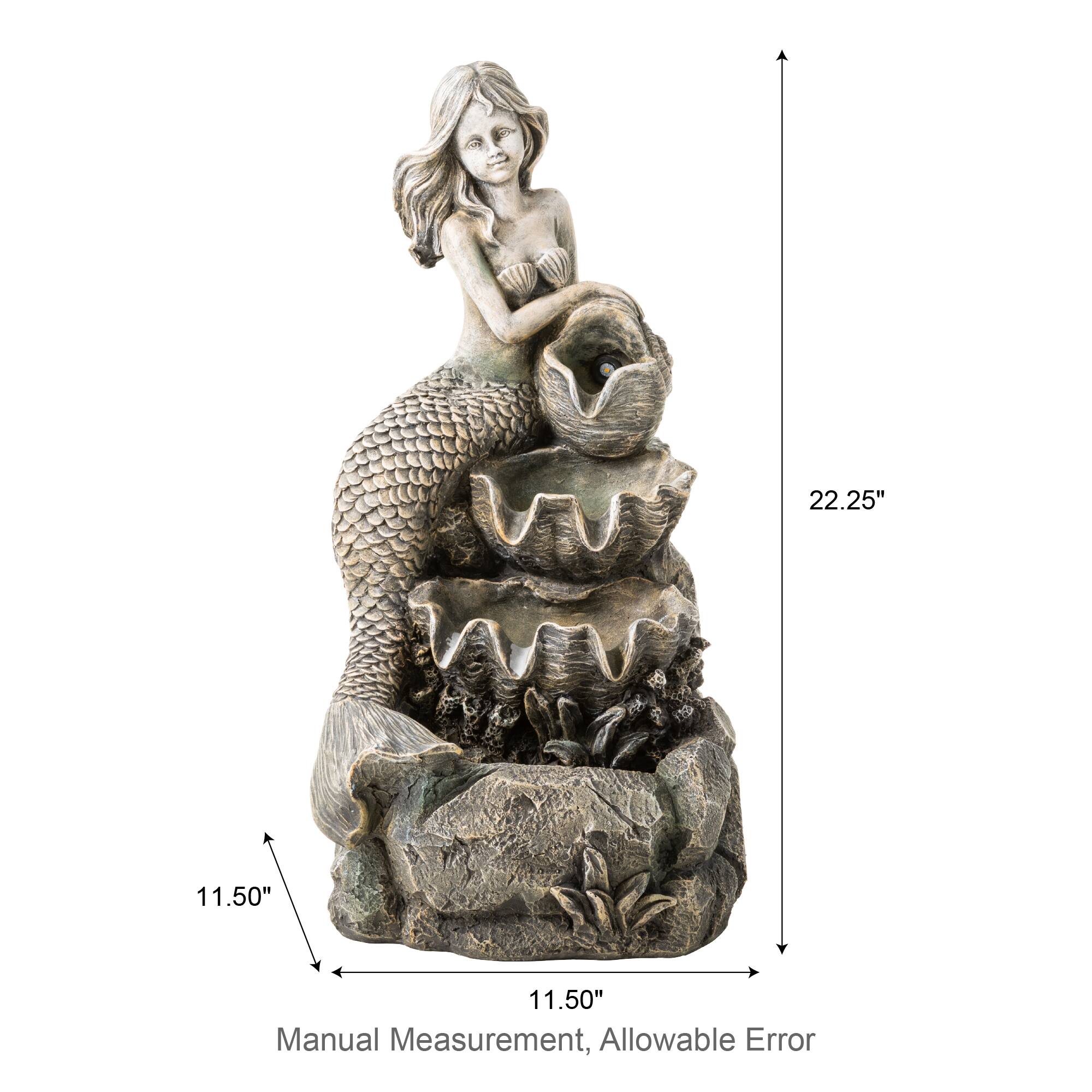 Glitzhome® 22.25" LED 4-Tier Concrete Mermaid Outdoor Fountain